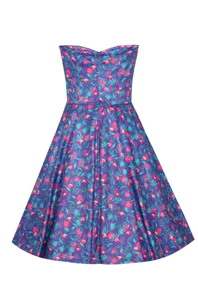 Back view of Pink Flamingo Strapless Dress in Purple