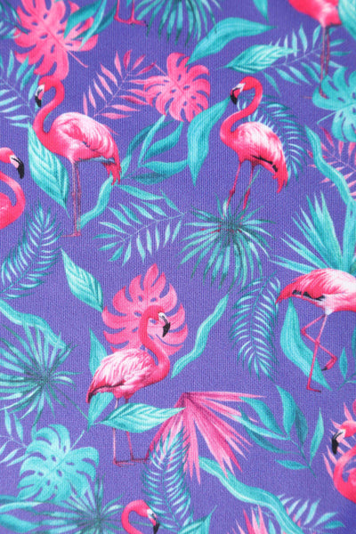 Close up view of Pink Flamingo Strapless Dress in Purple