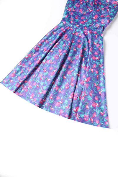 Back view of Pink Flamingo Strapless Dress in Purple