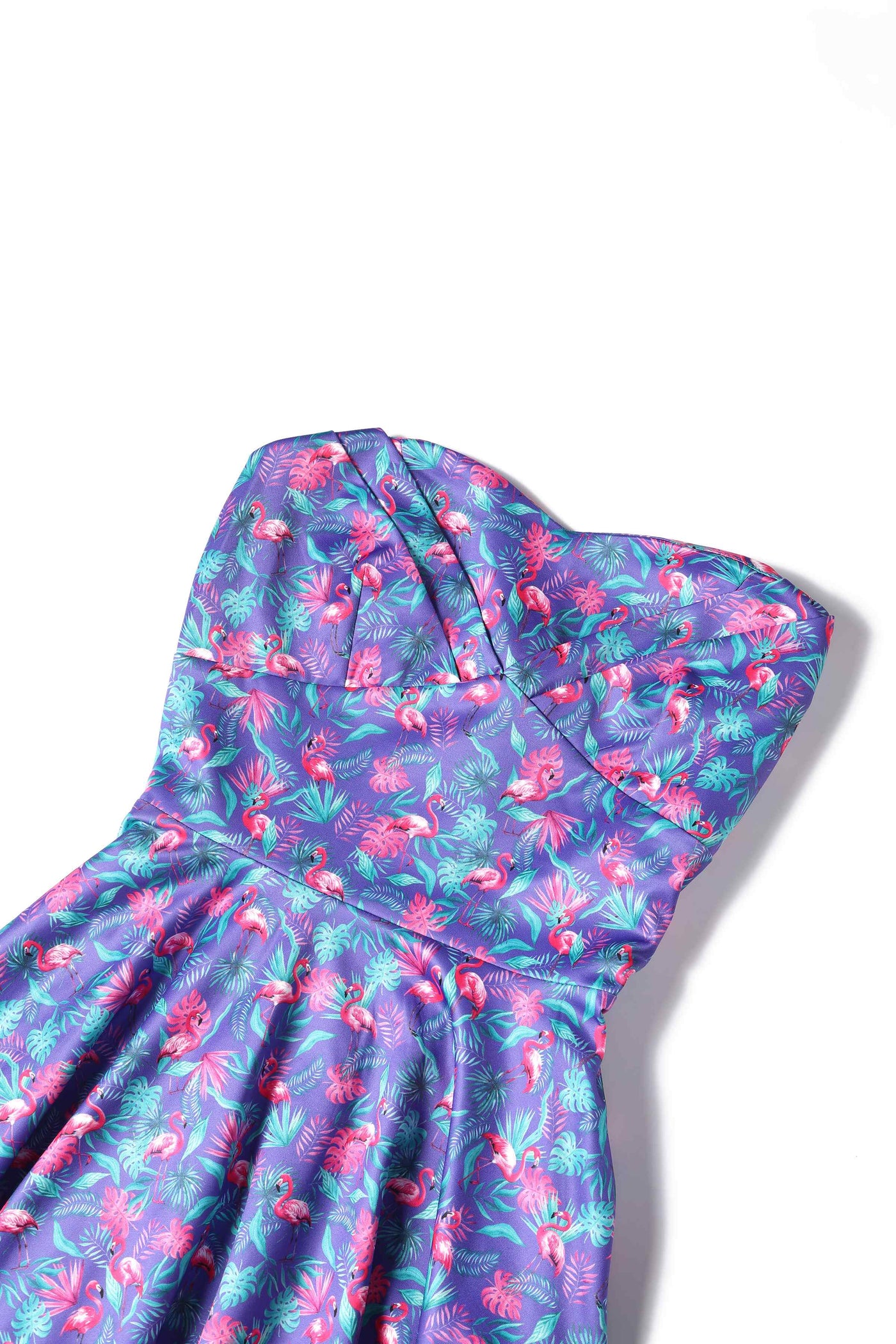 Back view of Pink Flamingo Strapless Dress in Purple