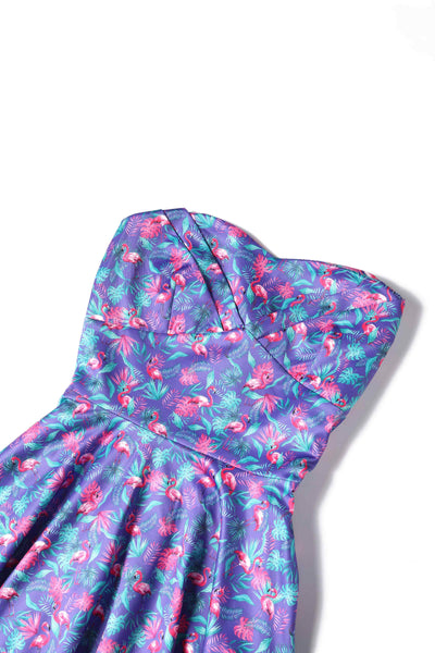 Back view of Pink Flamingo Strapless Dress in Purple