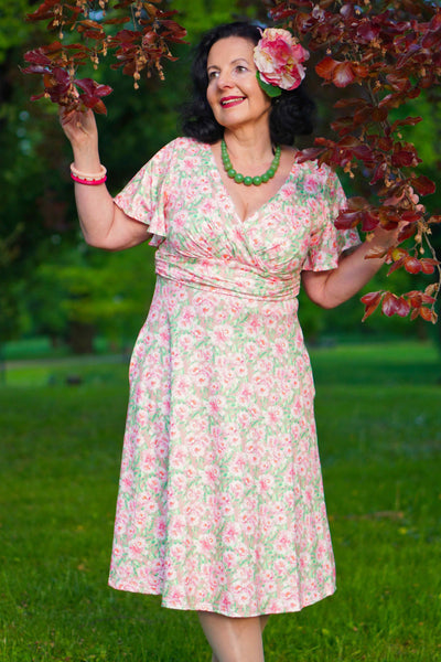 Pink Floral Crossover Bust Dress