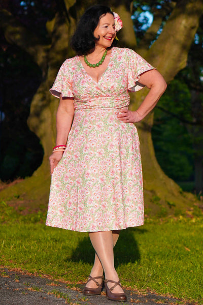 Pink Floral Crossover Bust Dress