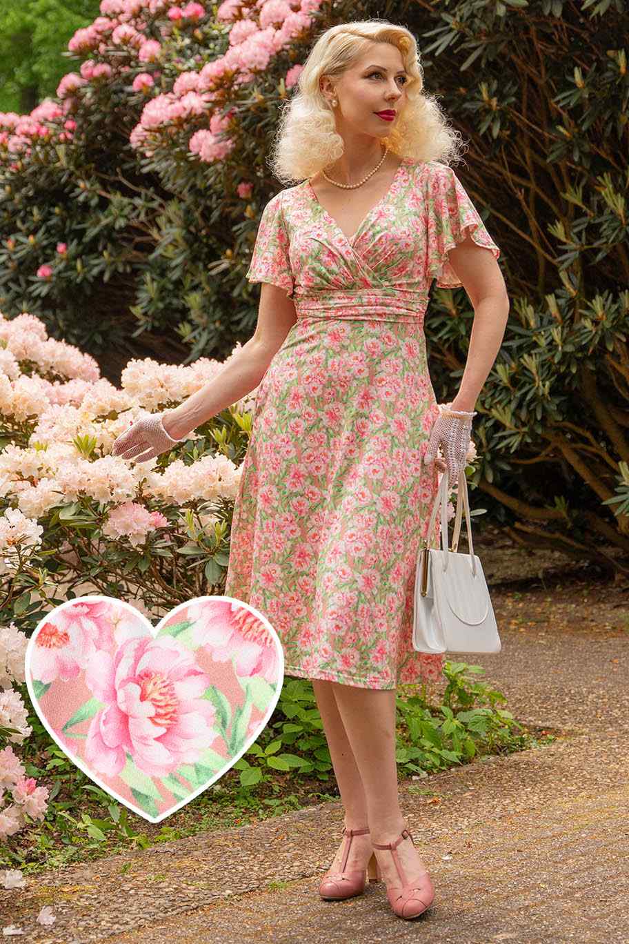 A model wearing Pink Floral Crossover Bust Dress