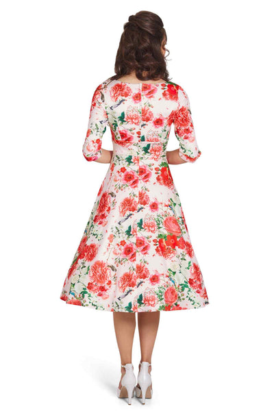 Model photo of Pink Floral Mid Calf Dress