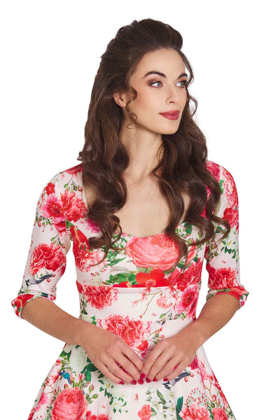 Model photo of Pink Floral Mid Calf Dress
