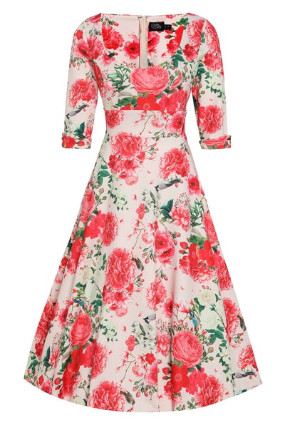 Pink Floral Mid Calf Dress