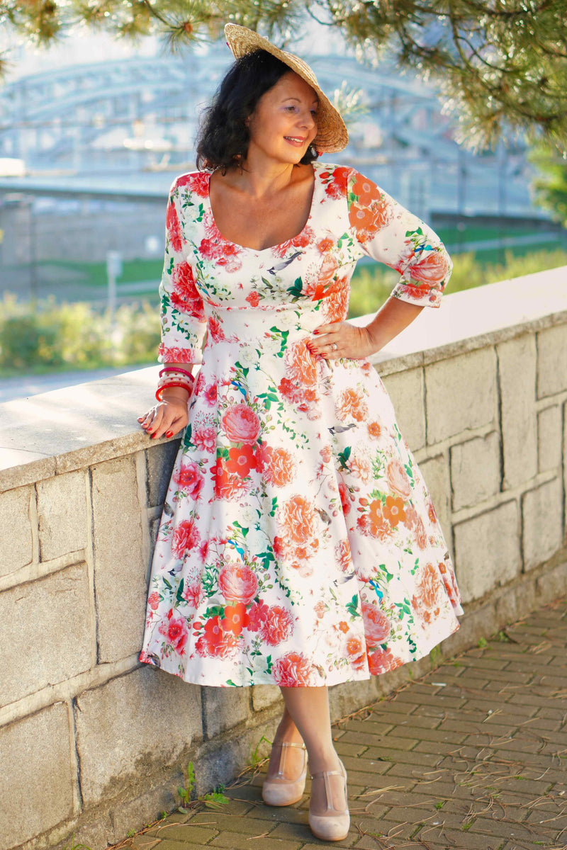 Pink Floral Mid Calf Dress