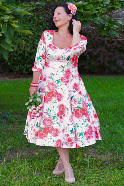 Pink Floral Mid Calf Dress