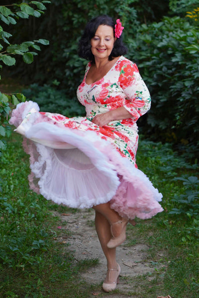 Pink Floral Mid Calf Dress