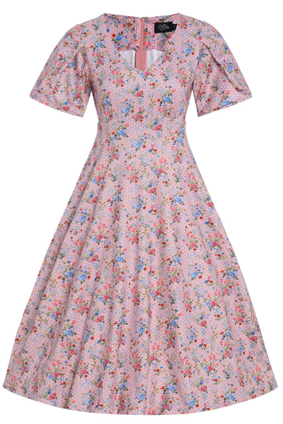 Pink Floral Polka Dot Petal Sleeve Dress