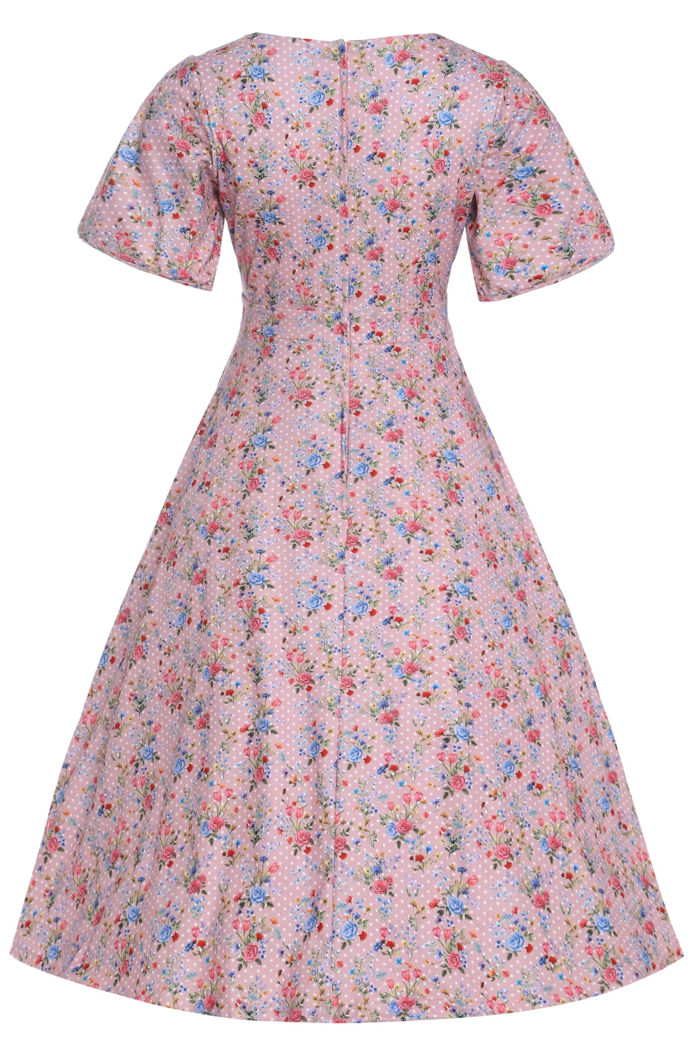Pink Floral Polka Dot Petal Sleeve Dress