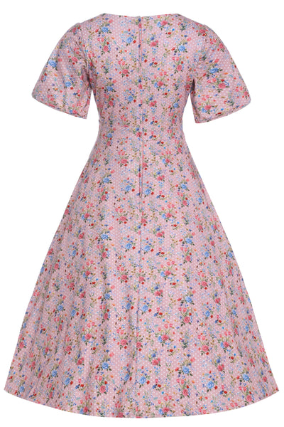 Pink Floral Polka Dot Petal Sleeve Dress