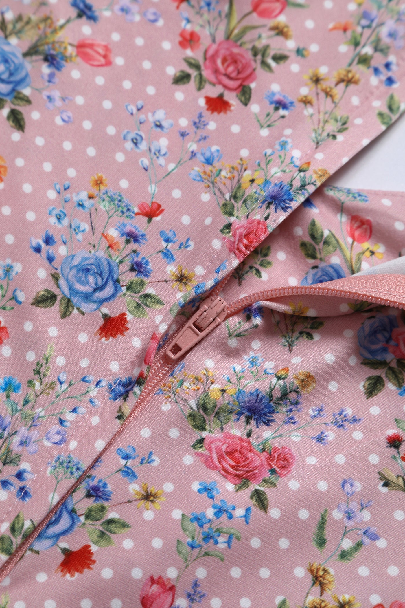 Pink Floral Polka Dot Petal Sleeve Dress