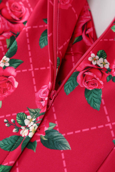 Close up view of Pink Floral Vine Off Shoulder Dress