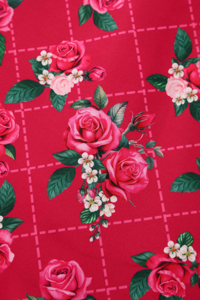 Close up view of Pink Floral Vine Off Shoulder Dress