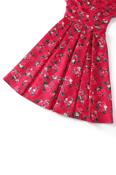 Close up view of Pink Floral Vine Off Shoulder Dress