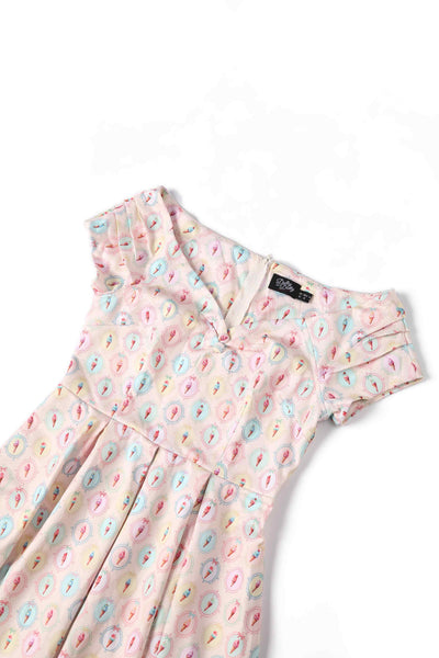 Close up view of Pink Gelato Off Shoulder Dress