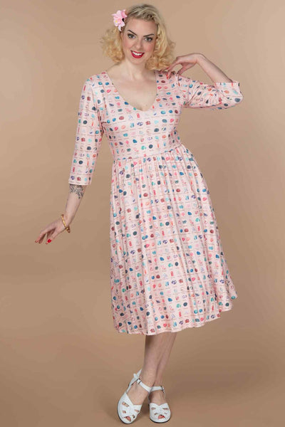 A lady wearing a Pink Gemstone Flared Dress