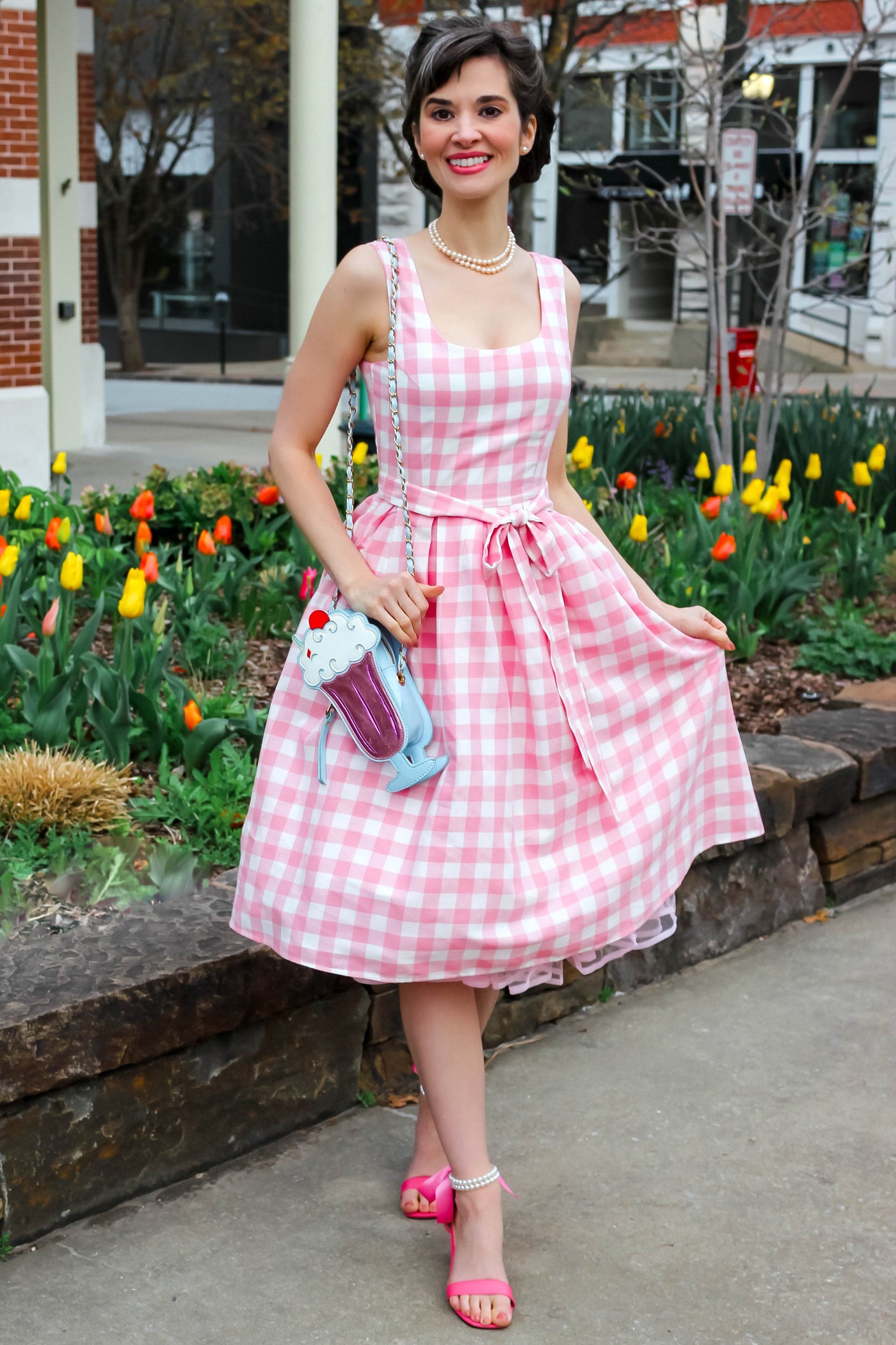 Pink Gingham Swing Dress