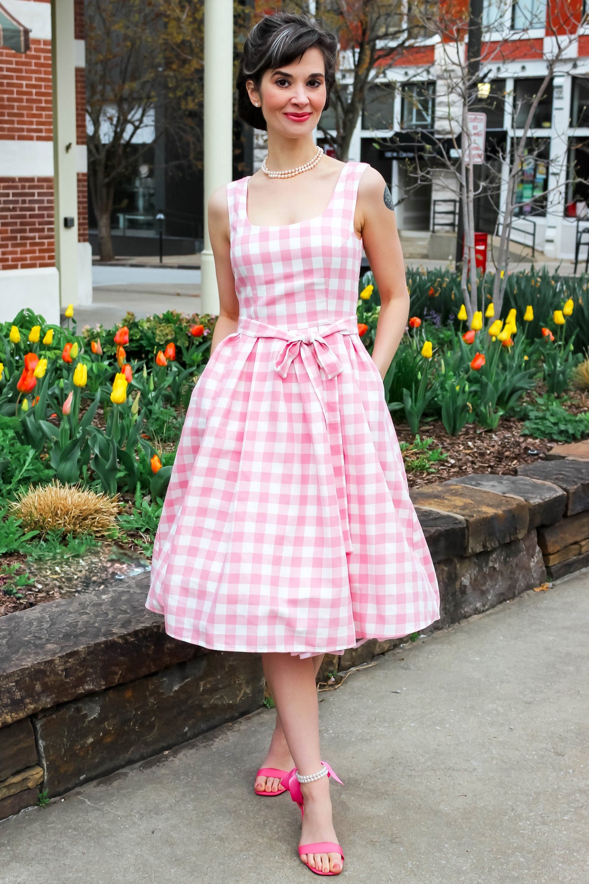 Amanda Pink Women's Vintage Gingham Dress by Dolly and Dotty — free download