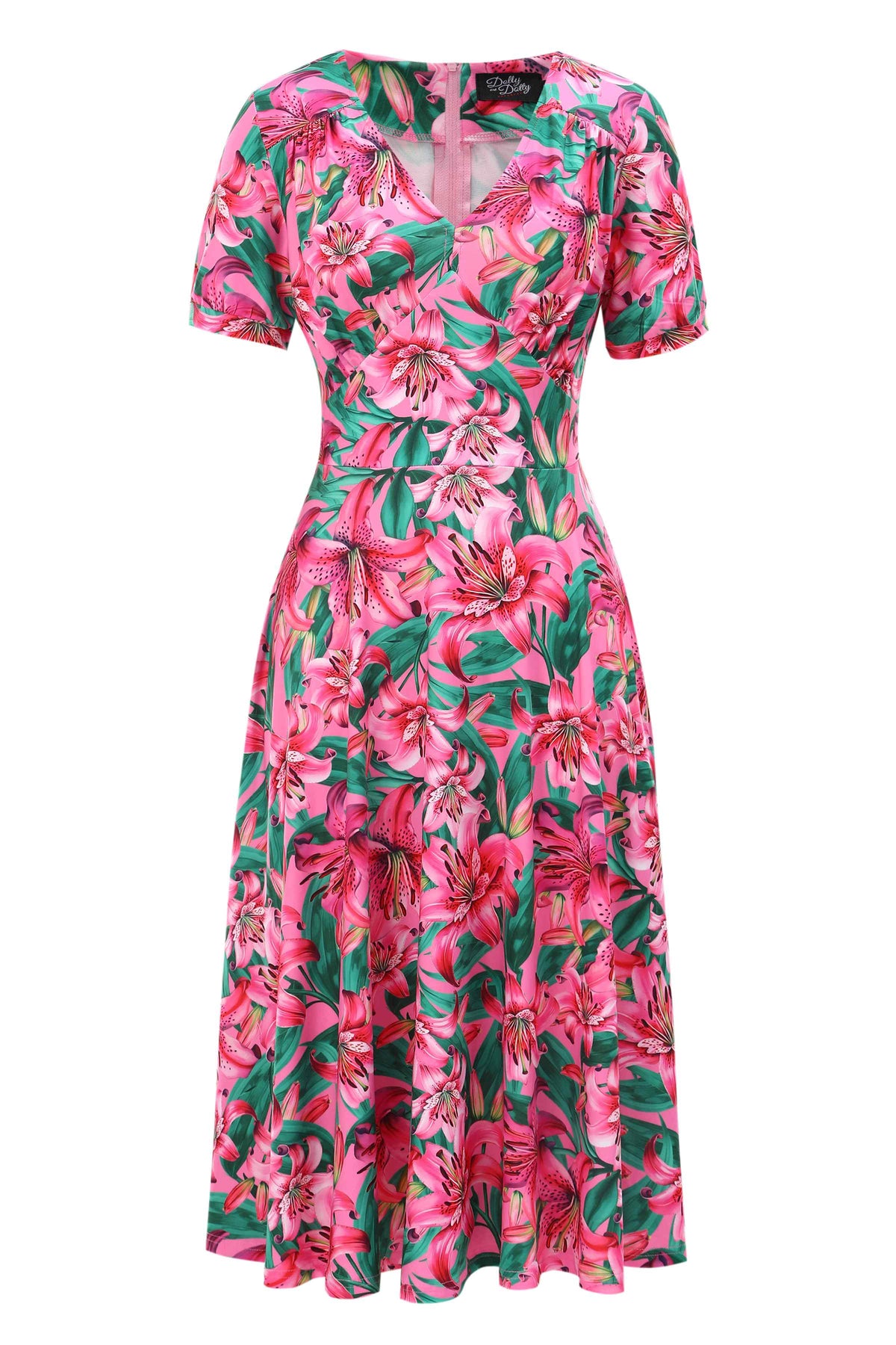 Pink Lily Floral Casual Dress In Mid Calf Length Pink Lily Floral Casual Dress In Mid Calf Length