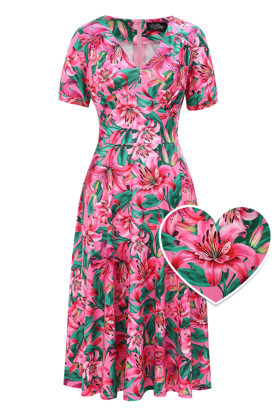 Pink Lily Floral Casual Dress In Mid Calf Length