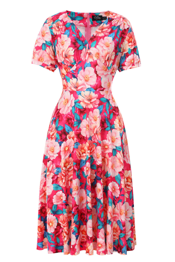 casual midi dress uk Pink Magnolia Casual Midi Dress With Short Sleeves