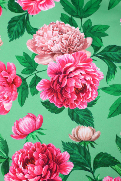 Pattern of Amanda Pink Peony Flared Dress In Mint Green