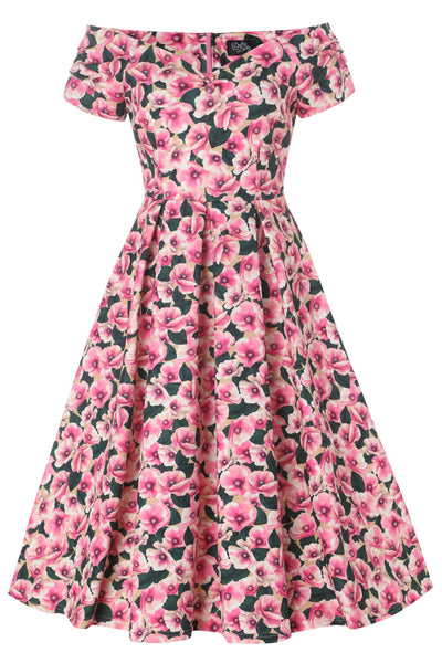 Front view of Pink Poppy Off Shoulder Dress