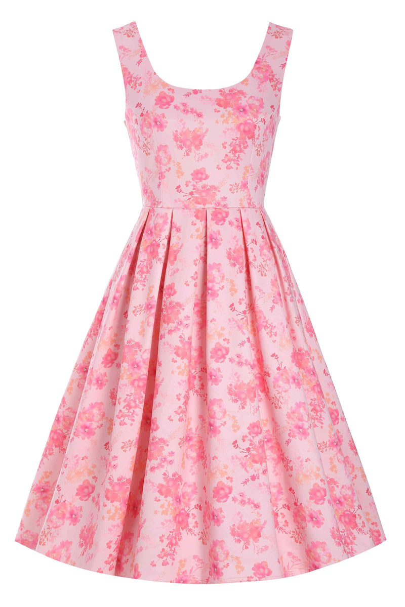 Front view of Pink Shadow Floral Swing Dress