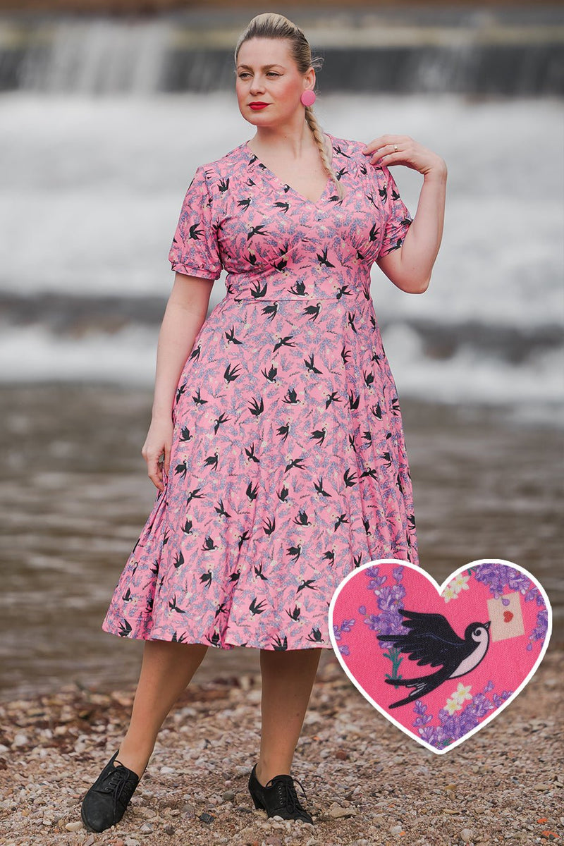 Pink Swallow Sleeved Dress