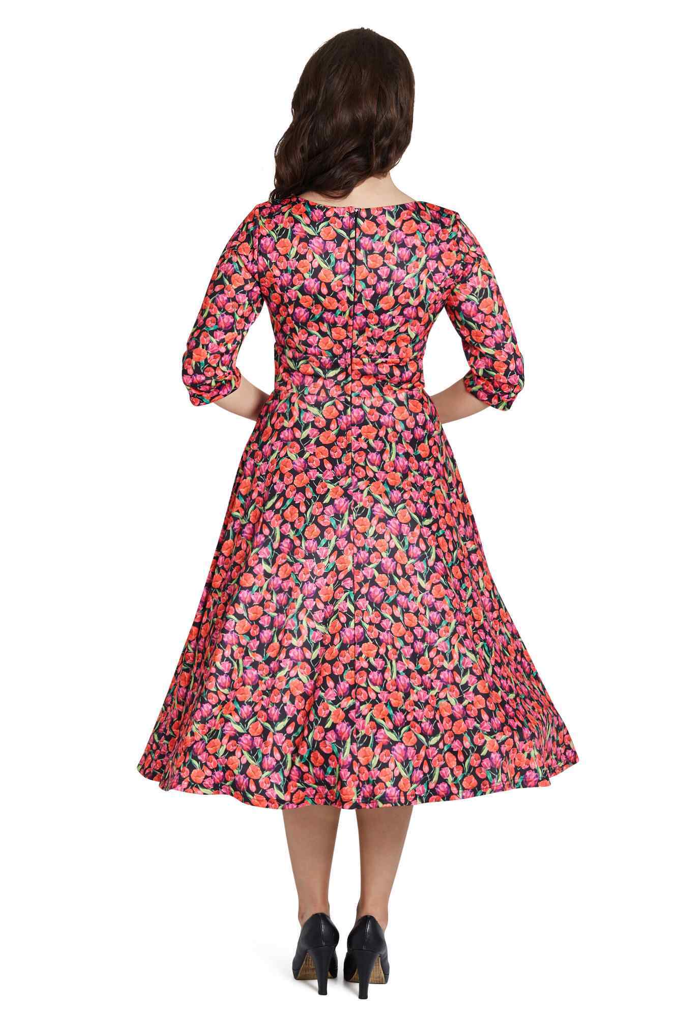 Model Photo of Pink Tulip Print Midi Dress