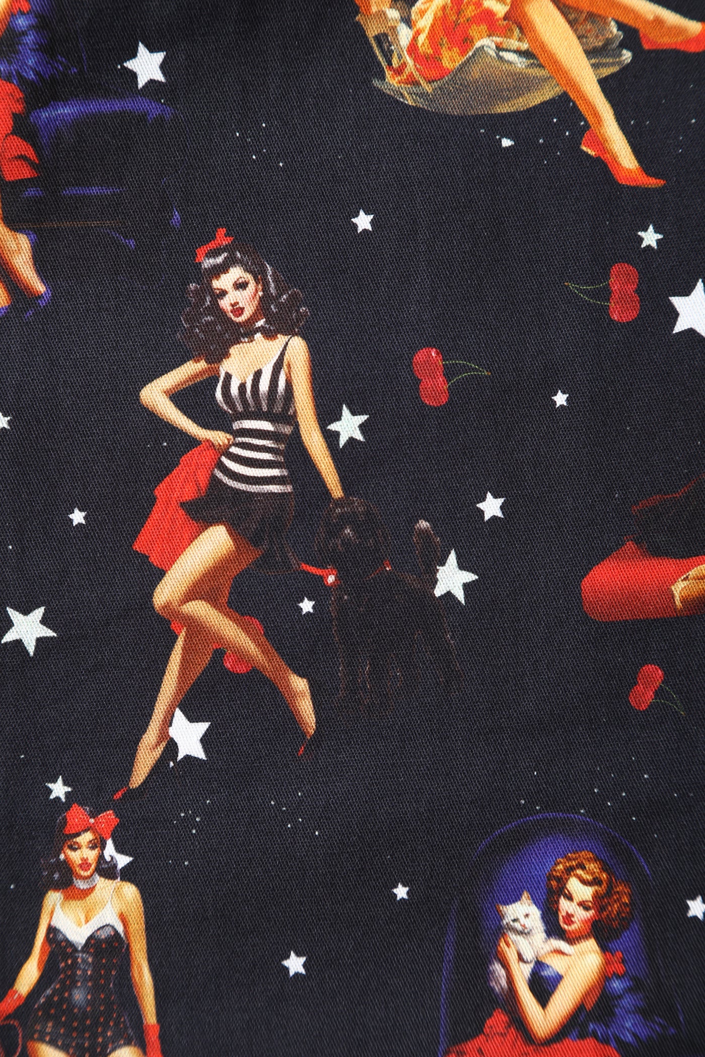 Close up view of Pinup Girls Dark Blue Dress