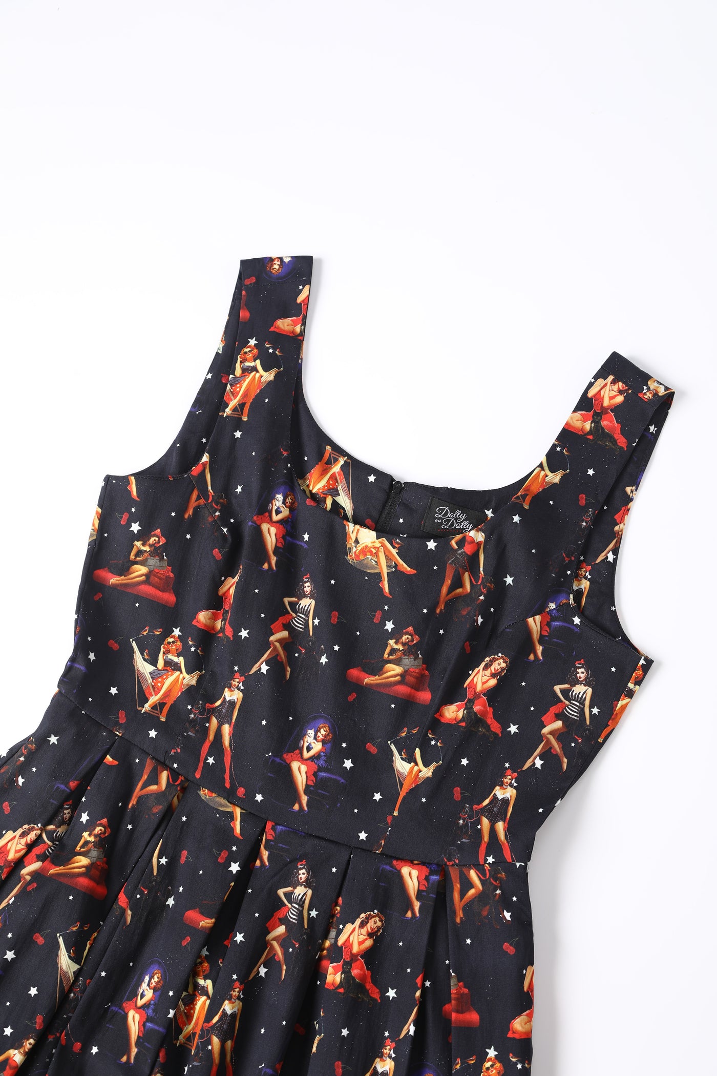 Close up view of Pinup Girls Dark Blue Dress