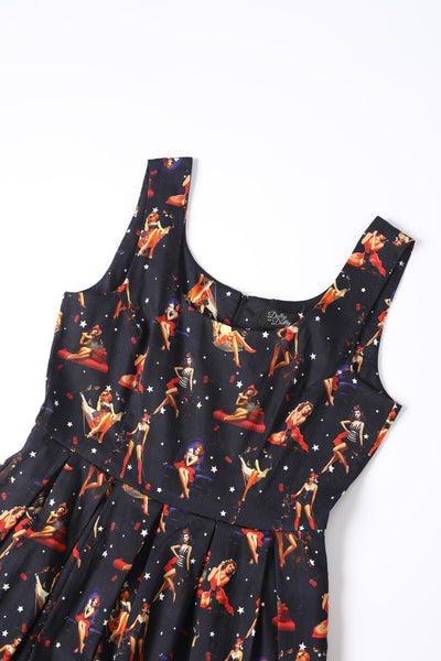 Close up view of Pinup Girls Dark Blue Dress