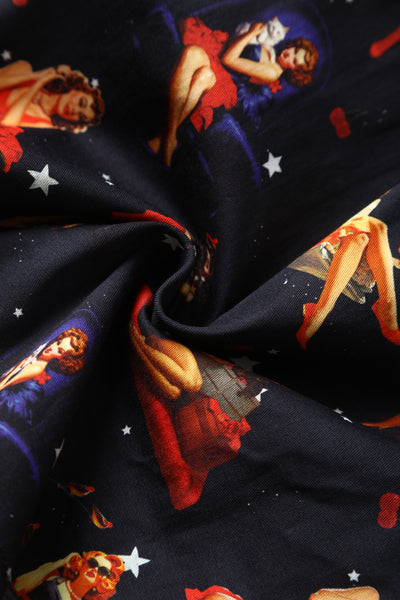 Close up view of Pinup Girls Dark Blue Dress