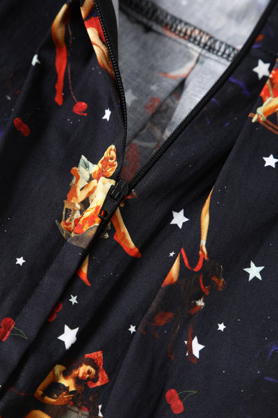 Close up view of Pinup Girls Dark Blue Dress