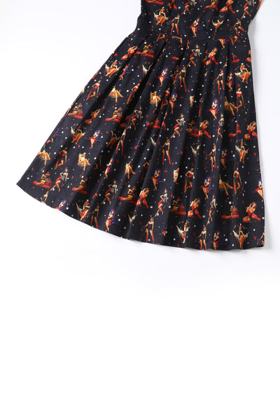 Close up view of Pinup Girls Dark Blue Dress