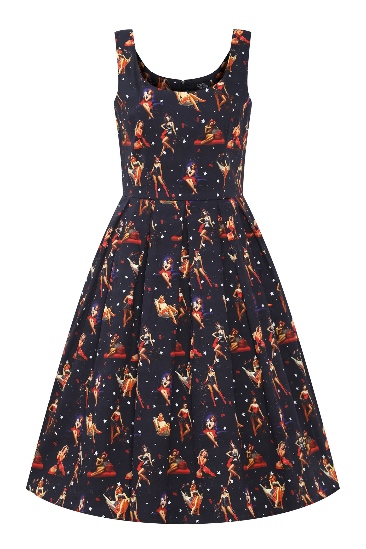 Front view of Pinup Girls Dark Blue Dress