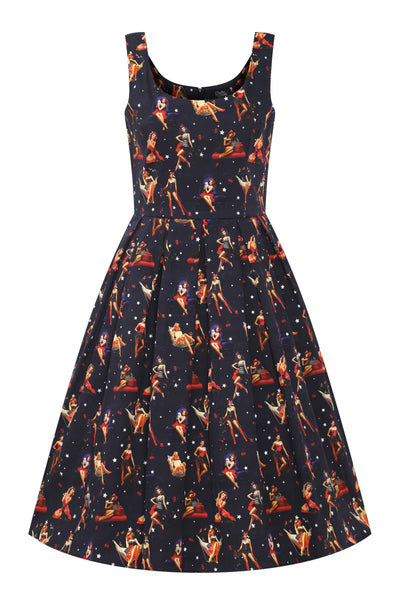 Front view of Pinup Girls Dark Blue Dress