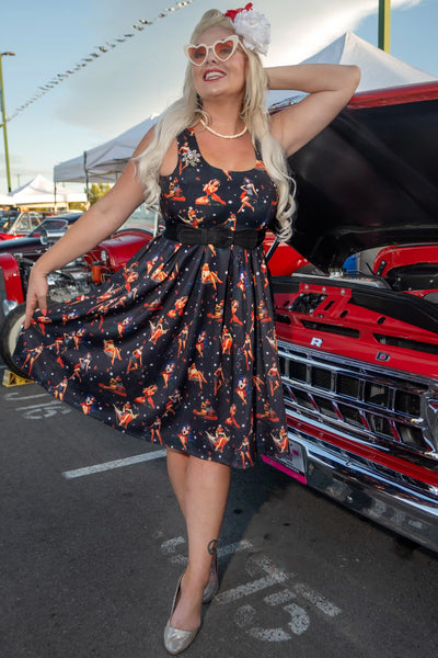 Model photo of Pinup Girls Dark Blue Dress