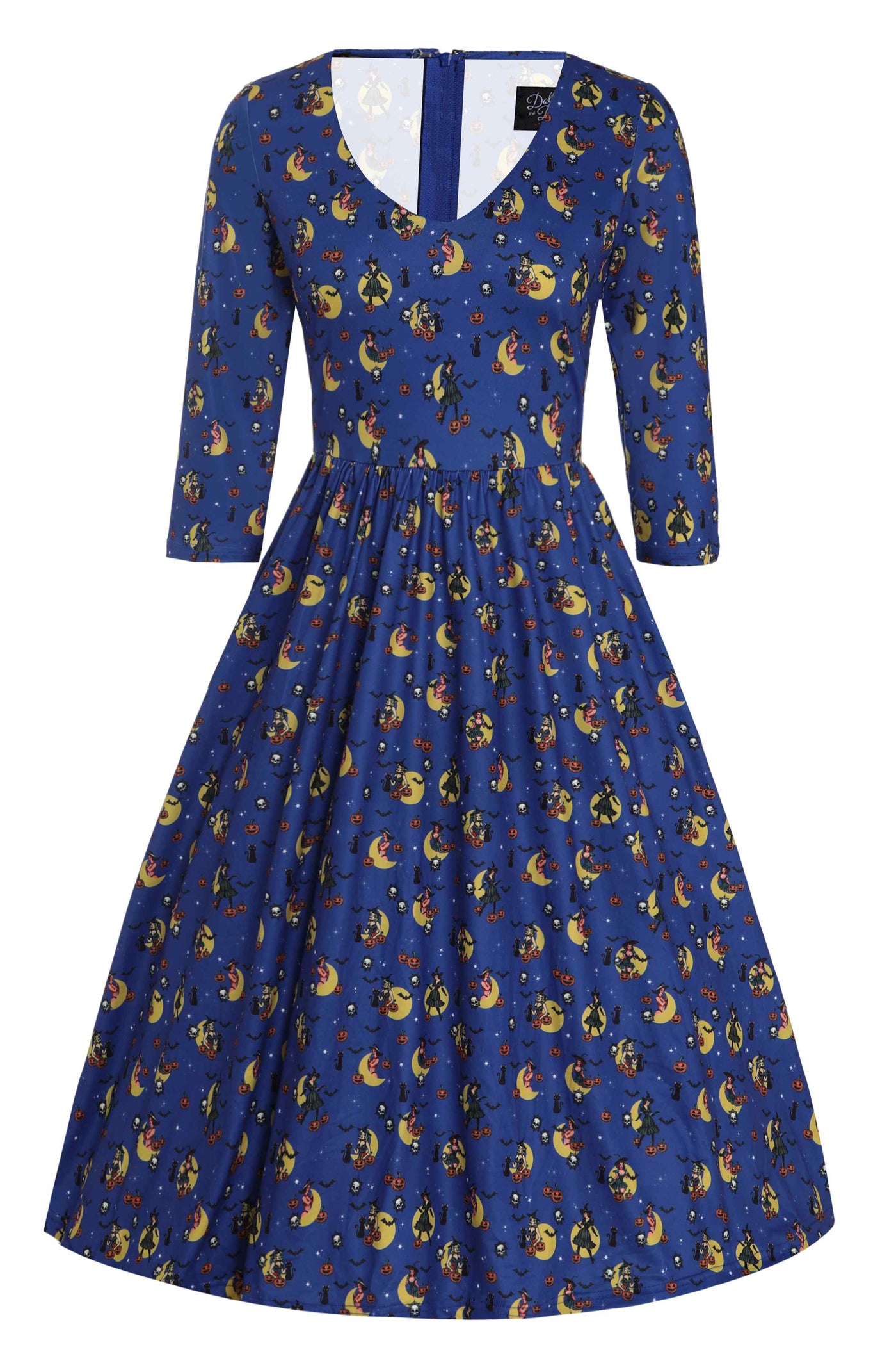 Blue Pinup Witch Long Sleeved Dress