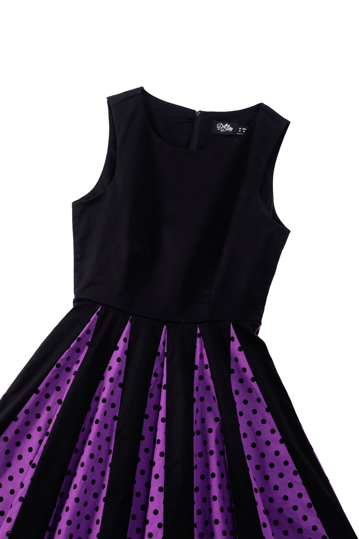 Judith Pleated Black/Purple Dress With Polka Dots