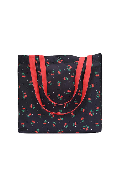 Polka Dot & Cherry Print Tote Bag