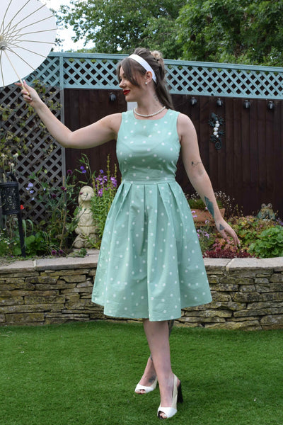 Retro Polka Dot Dress in Pale Green