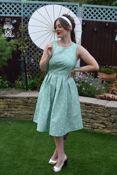 Retro Polka Dot Dress in Pale Green