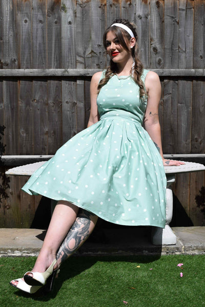 Retro Polka Dot Dress in Pale Green
