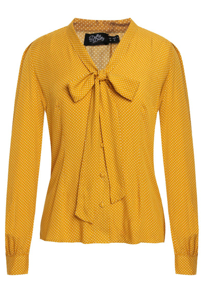 Front view of Margaret Polka Dot Long Sleeved Blouse In Yellow