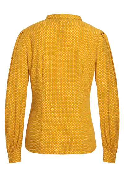 Back view of Margaret Polka Dot Long Sleeved Blouse In Yellow